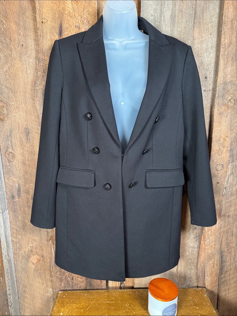 T Tahari Black Oversized Double Breasted Blazer